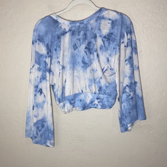 Lulus Turn of Events Blue Tie-Dye Reversible Long Sleeve Crop Top - Picture 2 of 7